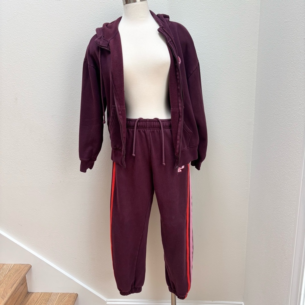 Victorias Secret Hoodie Sweatpants Sweatsuit Set Fleece Jogger Pink Red Size Xs - Picture 9 of 16